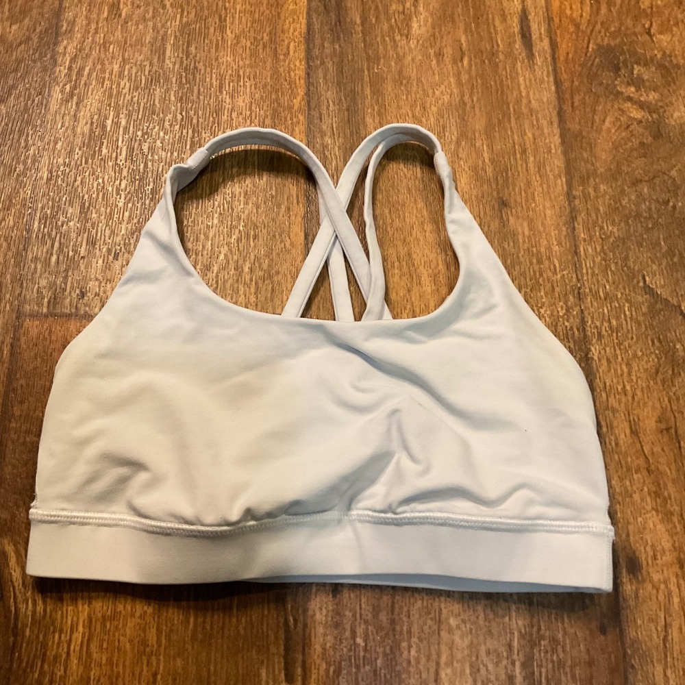 Lululemon Energy Sports Bra Size 6 White Criss Cross Back Workout Womens Athletc
